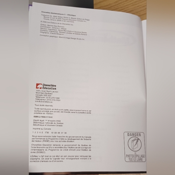 Grade 5 Math Learning School Book Chenelière Mathématiques (French) Hardcover - Picture 5 of 13